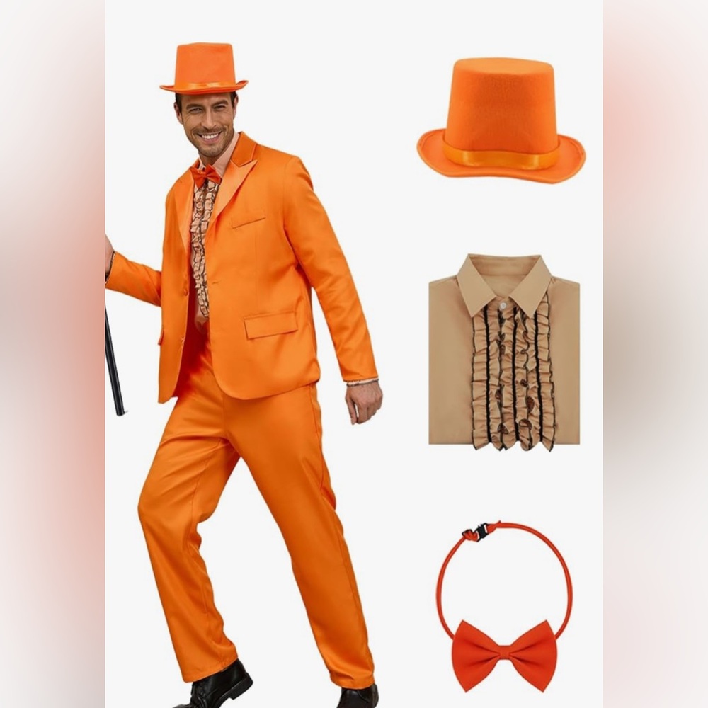 Orange Men's Suit with Ruffled Shirt